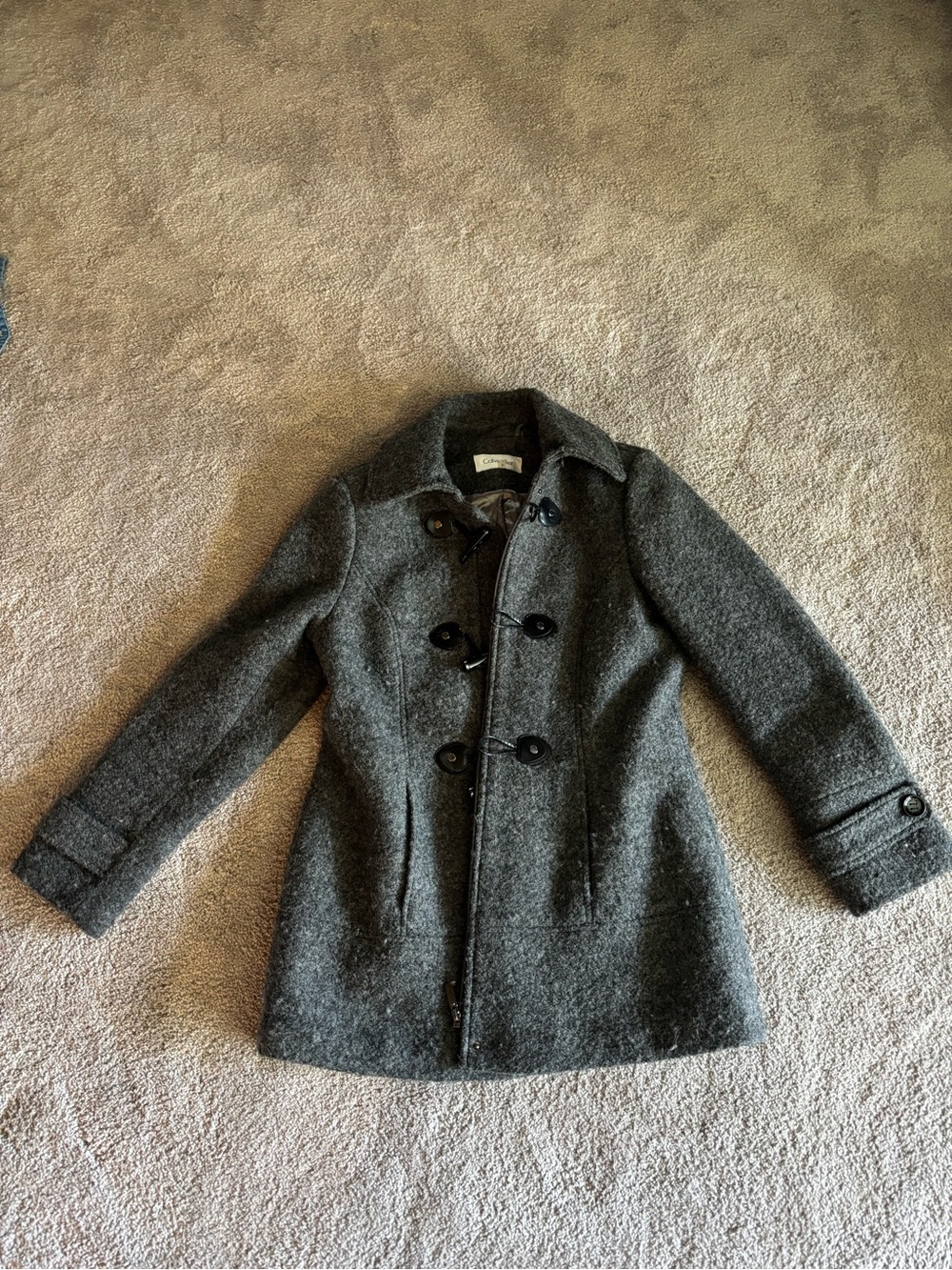 Calvin Klein Charcoal Gray Wool-Blend Pea Coat with Toggles